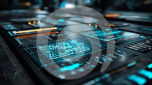 Futuristic Monitoring System with HighTech Interface and Data Visualization Tools