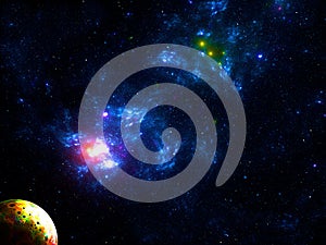 Futuristic moon and spiral galaxy - abstract 3d illustration