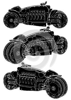 Futuristic Motorcycle With Four Close-coupled Wheels Vector