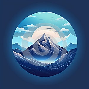 Futuristic Mountain Logo With Moon Circle