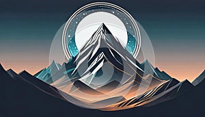 Futuristic Mountain Logo With Moon Circle