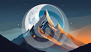 Futuristic Mountain Logo With Moon Circle