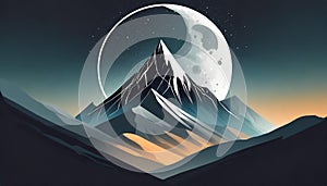 Futuristic Mountain Logo With Moon Circle