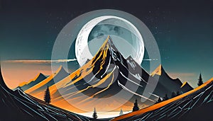 Futuristic Mountain Logo With Moon Circle