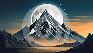 Futuristic Mountain Logo With Moon Circle