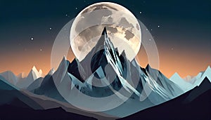 Futuristic Mountain Logo With Moon Circle