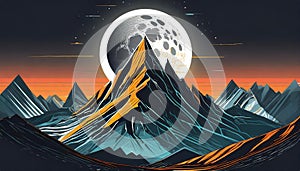 Futuristic Mountain Logo With Moon Circle