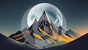 Futuristic Mountain Logo With Moon Circle