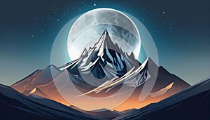 Futuristic Mountain Logo With Moon Circle