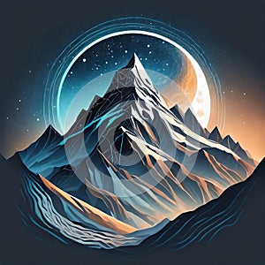 Futuristic Mountain Logo With Moon Circle