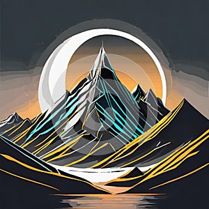 Futuristic Mountain Logo With Moon Circle