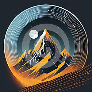 Futuristic Mountain Logo With Moon Circle