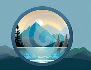 Futuristic Mountain Logo With Moon Circle