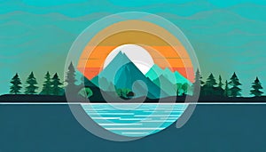 Futuristic Mountain Logo With Moon Circle