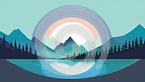 Futuristic Mountain Logo With Moon Circle