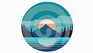 Futuristic Mountain Logo With Moon Circle