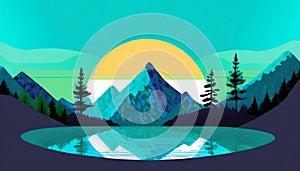 Futuristic Mountain Logo With Moon Circle