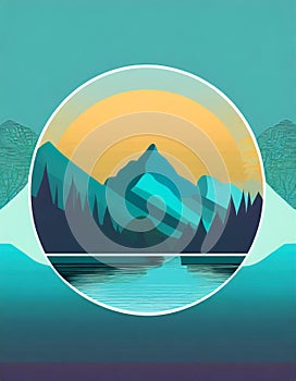 Futuristic Mountain Logo With Moon Circle