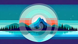 Futuristic Mountain Logo With Moon Circle