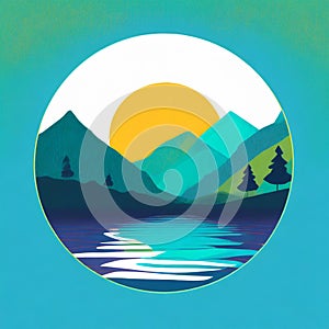 Futuristic Mountain Logo With Moon Circle