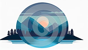 Futuristic Mountain Logo With Moon Circle