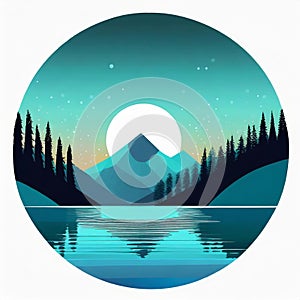 Futuristic Mountain Logo With Moon Circle