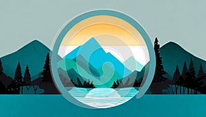 Futuristic Mountain Logo With Moon Circle