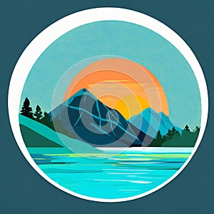 Futuristic Mountain Logo With Moon Circle