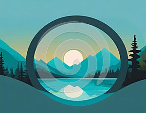 Futuristic Mountain Logo With Moon Circle