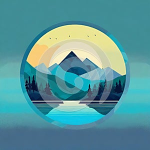 Futuristic Mountain Logo With Moon Circle