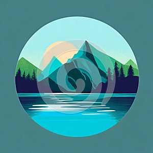 Futuristic Mountain Logo With Moon Circle