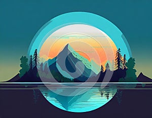 Futuristic Mountain Logo With Moon Circle