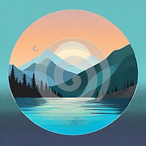 Futuristic Mountain Logo With Moon Circle