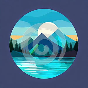 Futuristic Mountain Logo With Moon Circle