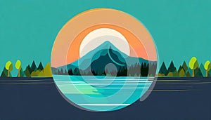 Futuristic Mountain Logo With Moon Circle