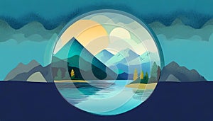 Futuristic Mountain Logo With Moon Circle