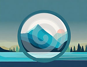 Futuristic Mountain Logo With Moon Circle