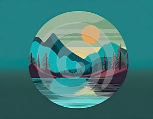 Futuristic Mountain Logo With Moon Circle