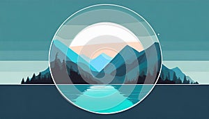 Futuristic Mountain Logo With Moon Circle