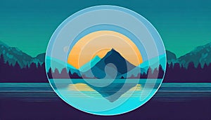 Futuristic Mountain Logo With Moon Circle