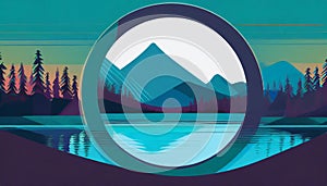 Futuristic Mountain Logo With Moon Circle