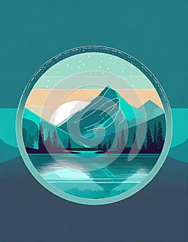 Futuristic Mountain Logo With Moon Circle