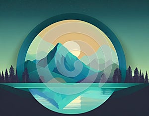 Futuristic Mountain Logo With Moon Circle