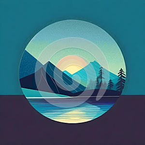 Futuristic Mountain Logo With Moon Circle