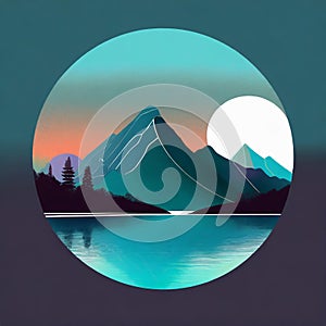 Futuristic Mountain Logo With Moon Circle