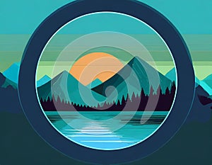 Futuristic Mountain Logo With Moon Circle