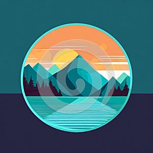 Futuristic Mountain Logo With Moon Circle