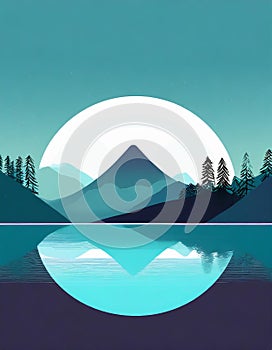 Futuristic Mountain Logo With Moon Circle