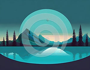 Futuristic Mountain Logo With Moon Circle