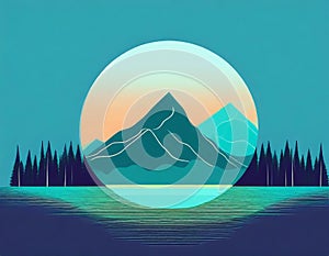 Futuristic Mountain Logo With Moon Circle